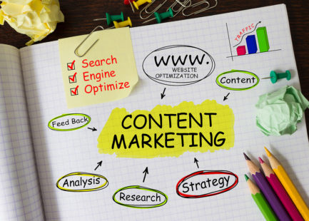 Notebook with Tools and Notes About Content Marketing Content Marketing Strategy