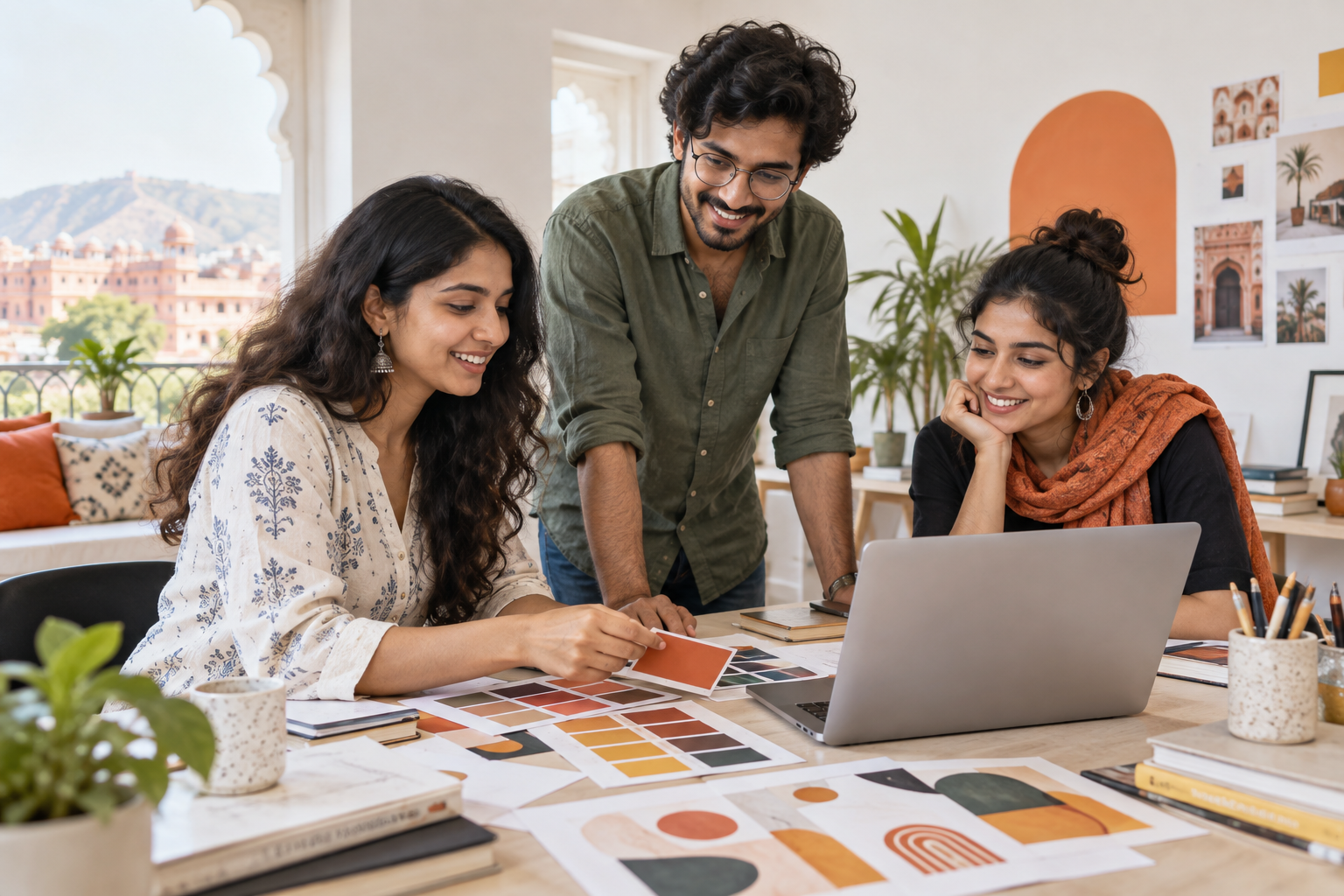 Creative collaboration in a bright design studio
