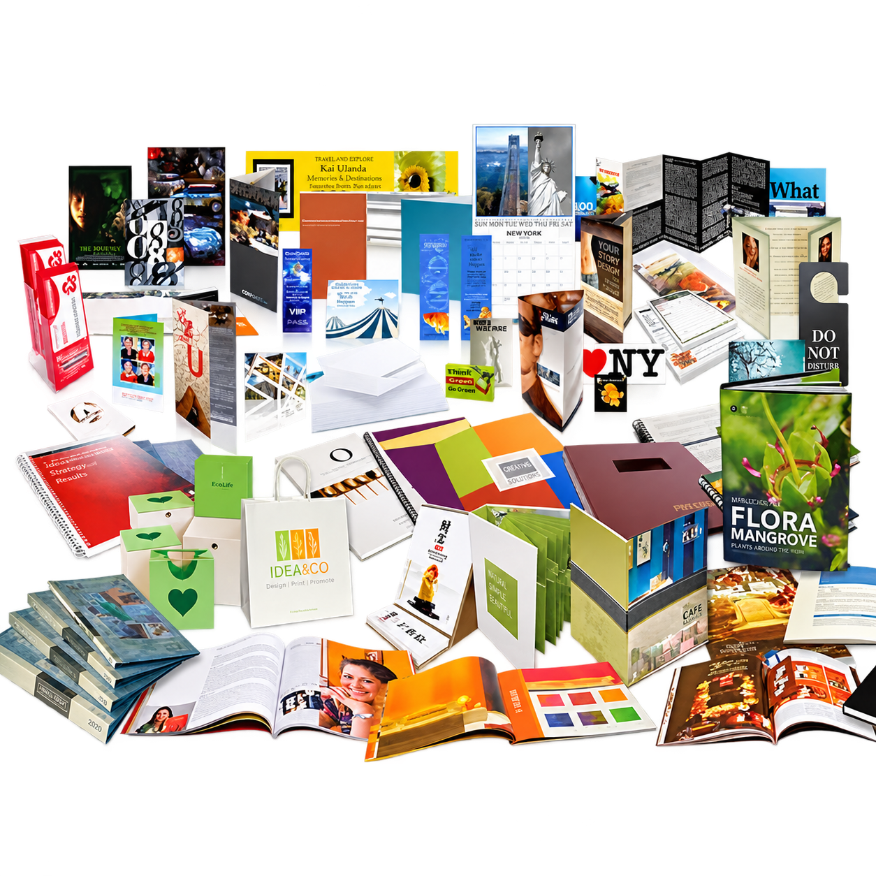 Business cards, brochures, folders and printed marketing materials